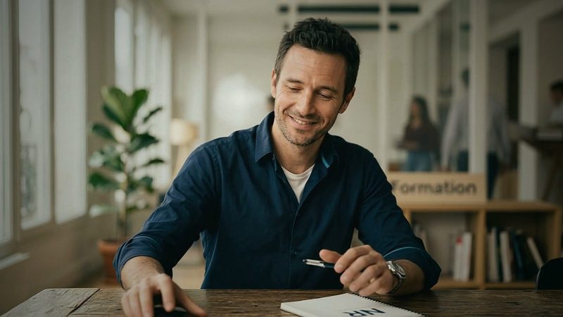 Formateur en salle, en échange avec un participant